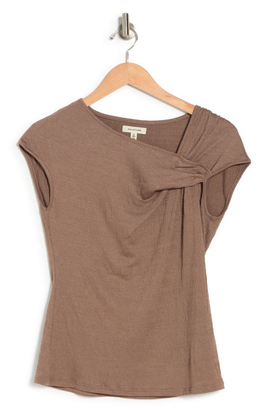 Max Studio Textured Side Gather Top In Mocha