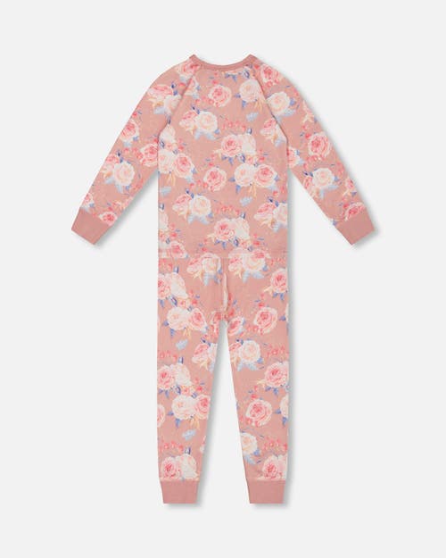 DEUX PAR DEUX DEUX PAR DEUX GIRL'S ORGANIC COTTON TWO PIECE PAJAMA SET OLD PINK PRINTED ROSES 