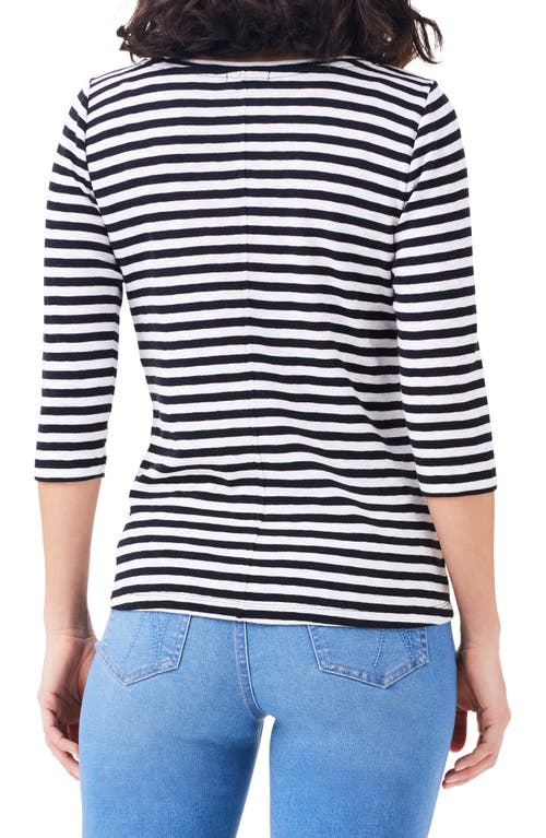 Nzt By Nic+zoe Stripe Bateau Neck Cotton Blend Top In Black Multi