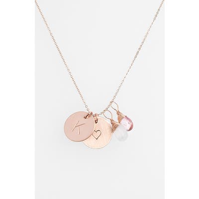 Nashelle 14K-Gold Fill Heart Disc, Moonstone & Pink Quartz Initial Necklace