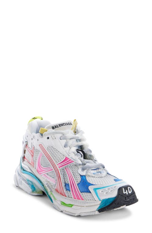 Balenciaga Mesh And Nylon Multicolor Worn-out Effect Runner Sneakers Shoes In White Multi