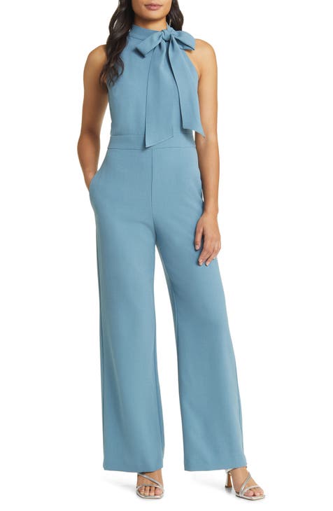 Petite Women Crinkle Pantsuit with Chiffon Jacket and Necklace Set
