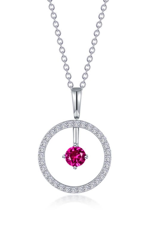 Simulated Diamond Lab-Created Birthstone Reversible Pendant Necklace in Red/July
