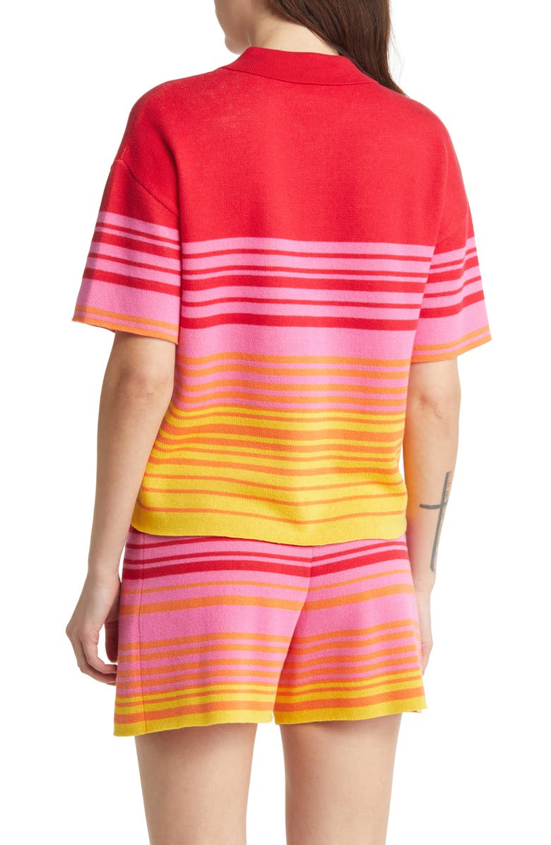 Monrow Sunset Stripe Polo Sweater, Alternate, color, Sunset