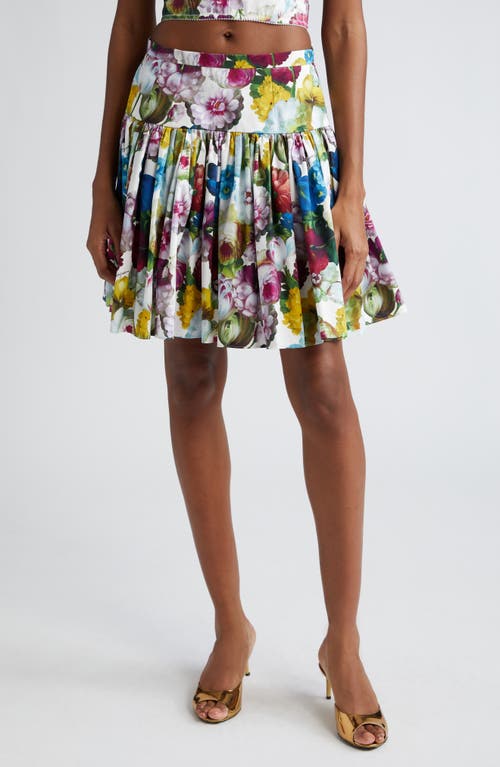 Nocturnal Floral Print Pleated Cotton Poplin Skirt in Fiore Notturno