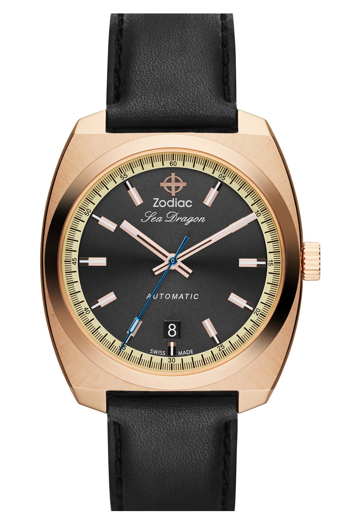 Zodiac 'Sea Dragon' Automatic Leather Strap Watch, 39mm Nordstrom