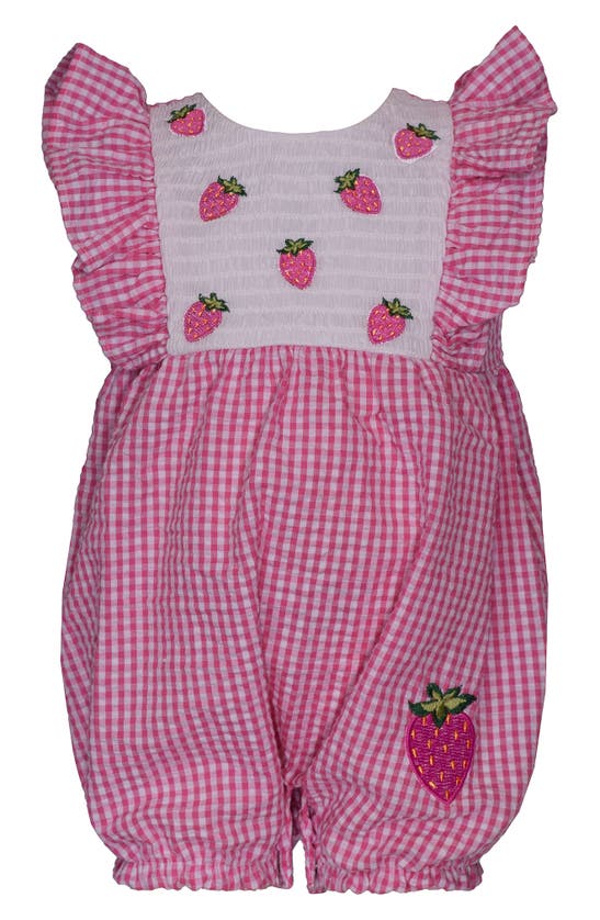 Shop Bonnie Jean Gingham Strawberry Embroidered Romper In Pink