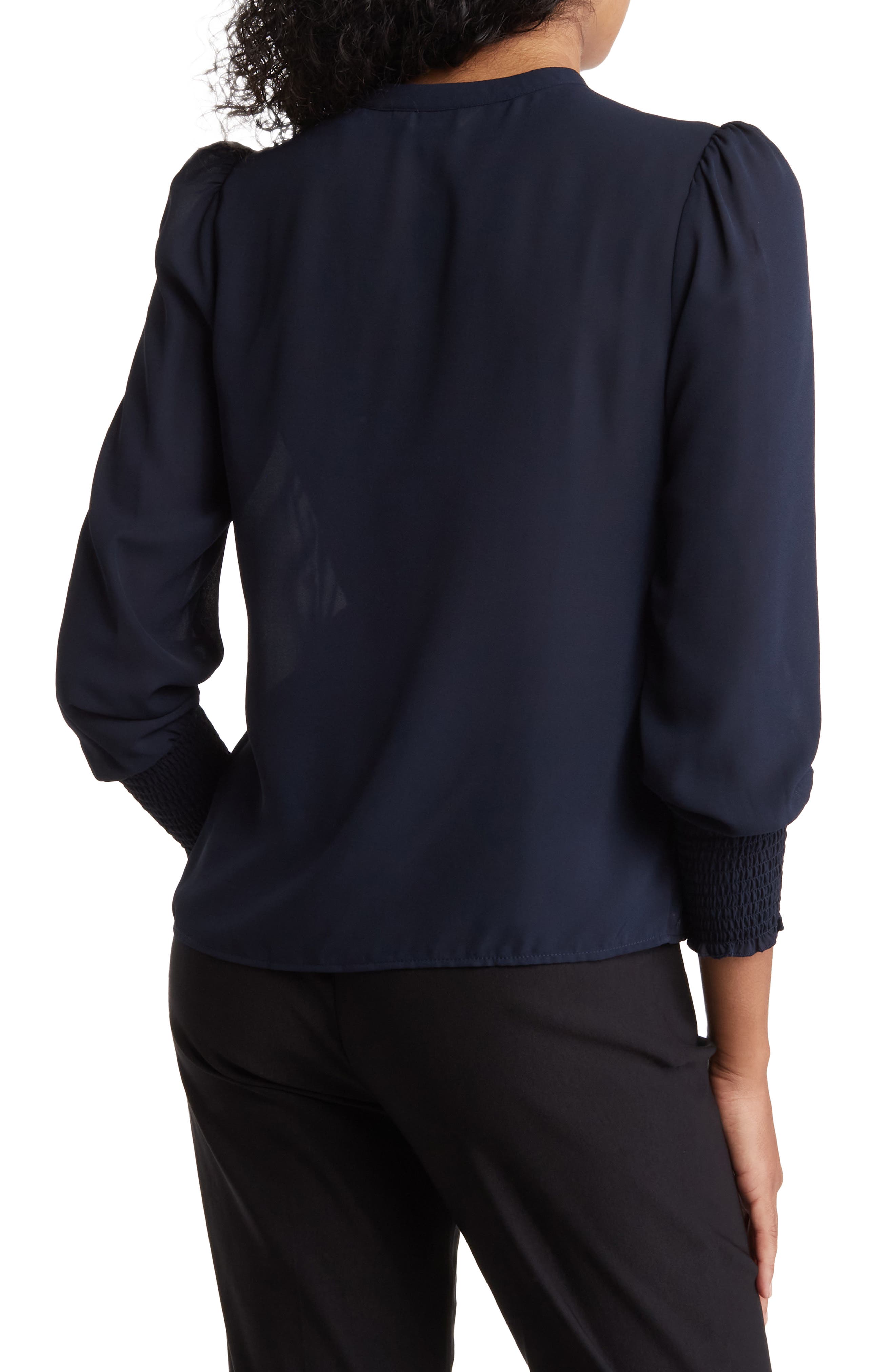 Nanette Lepore Women's Elbow Ruffle Sleeves Scallop Trim Hem Lace Blouse Top