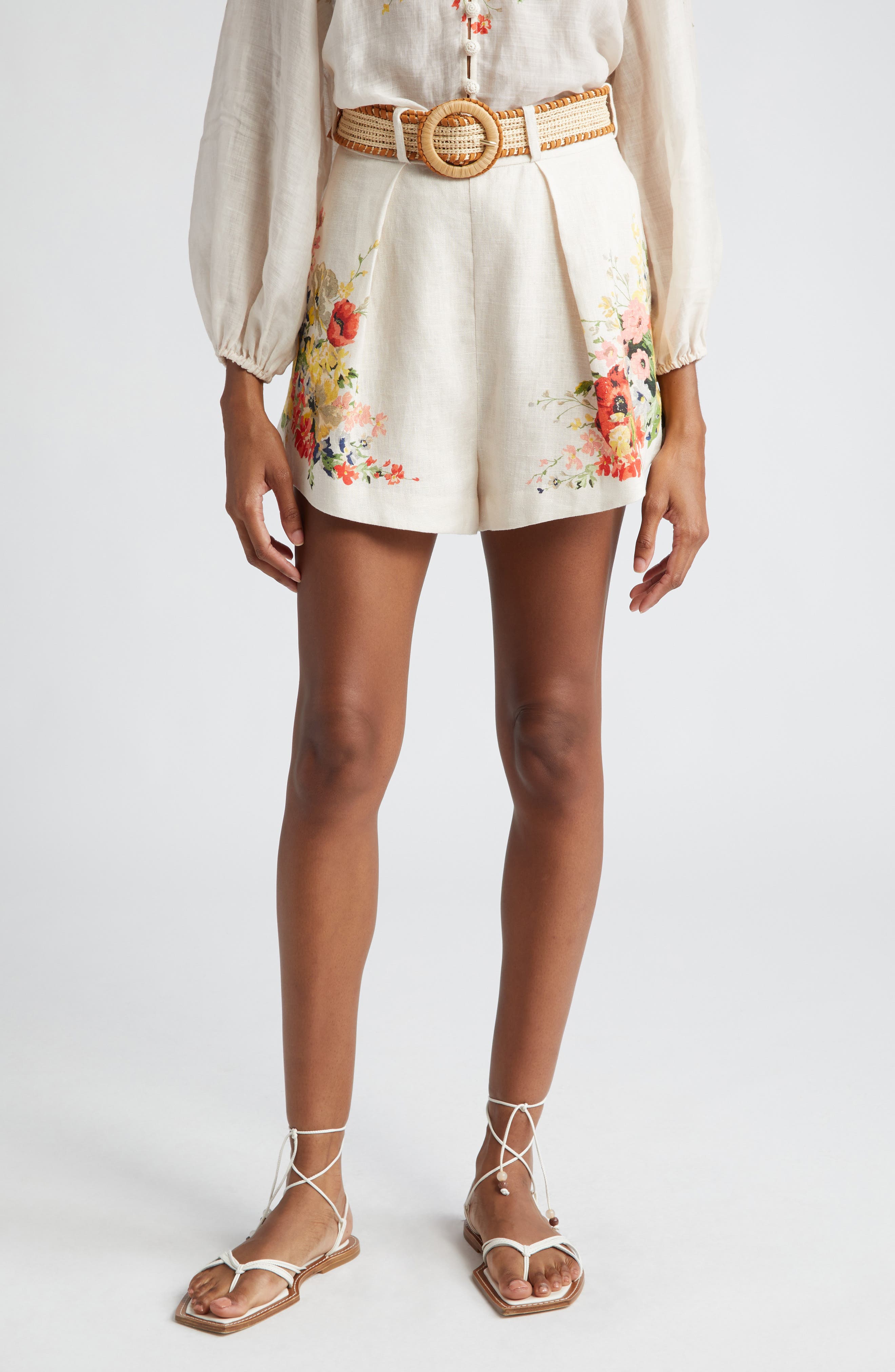 ZIMMERMANN floral-lace high-waisted shorts - White