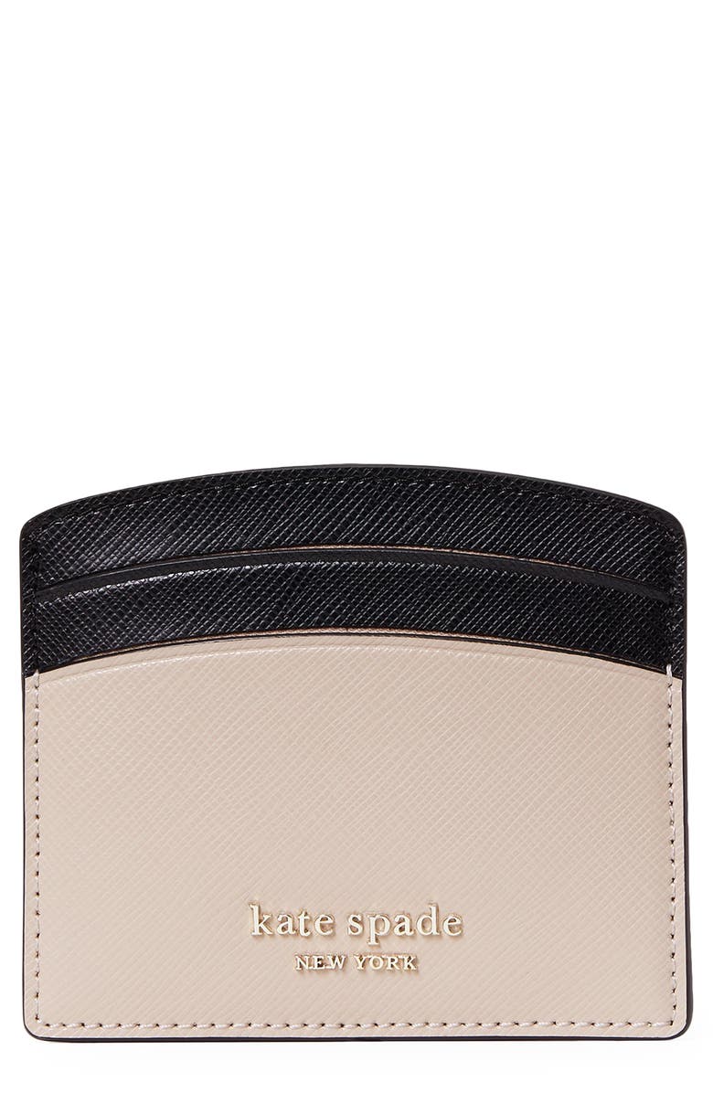 KATE SPADE NEW YORK spencer colorblock leather card case, Main, color, WARM BEIGE/ BLACK
