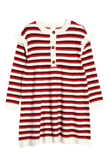 Shop Nordstrom Matching Family Moments Stripe Ruffle Sweater Dress In Ivory Egret- Red Stripe