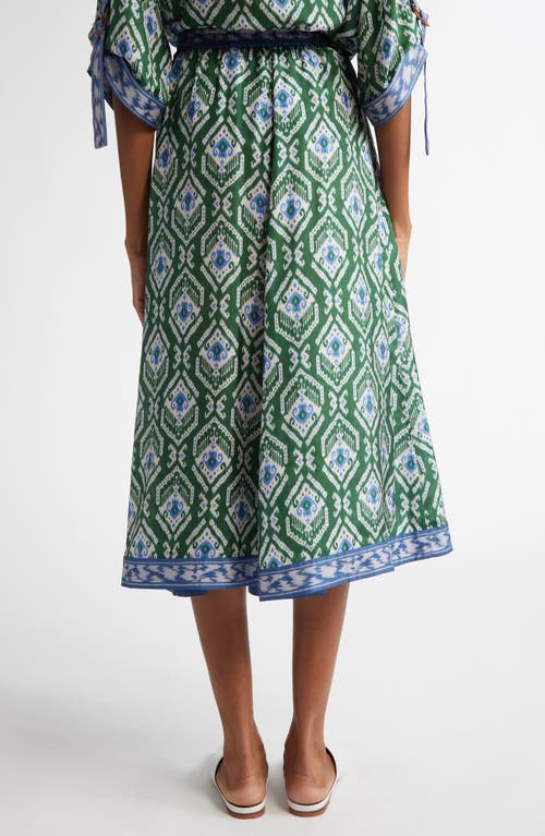 Shop Zimmermann Wylie Swing Ikat Silk Skirt In Green/blue Ikat