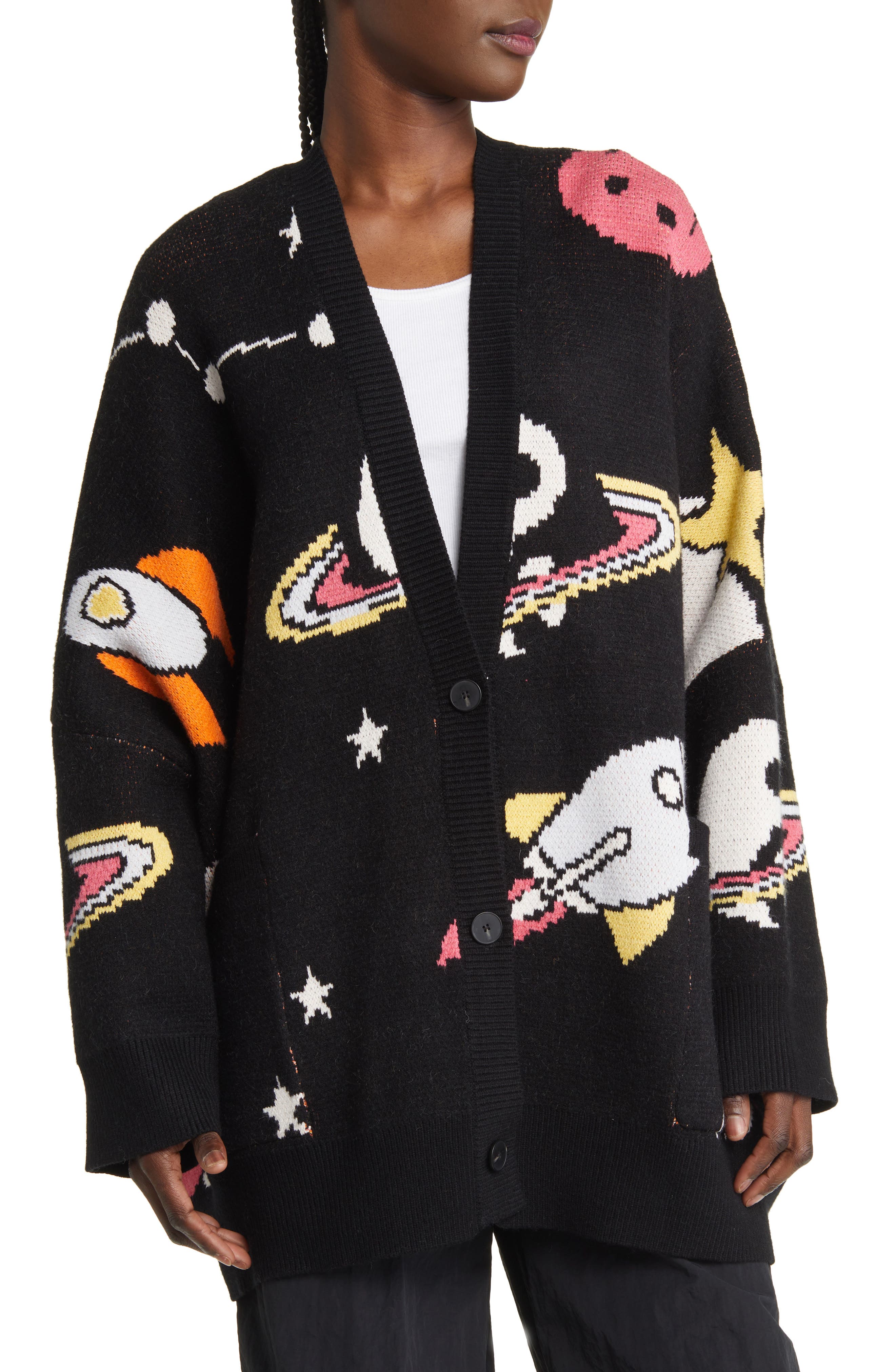 Dressed in Lala Outerspace Oversize Open Front Cardigan Nordstrom
