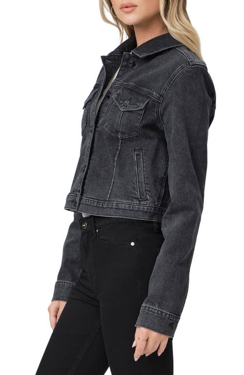 Shop Paige Rowan Crop Trucker Jacket In Black Manta Distressed