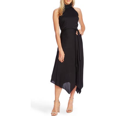Vince Camuto Hammer Satin Sleeveless Midi Dress, Black