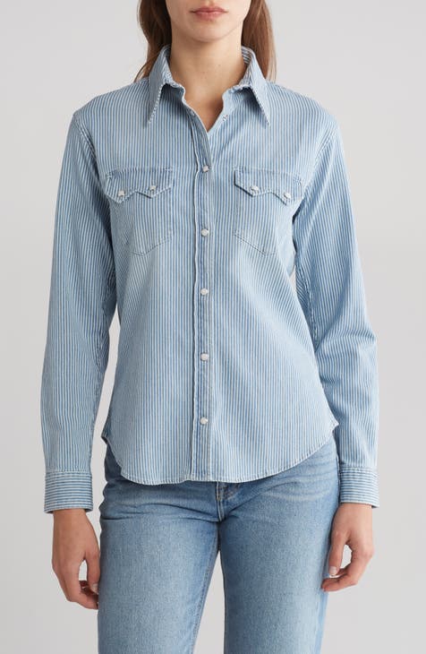 Stripe Long Sleeve Stretch Cotton Button-Up Shirt