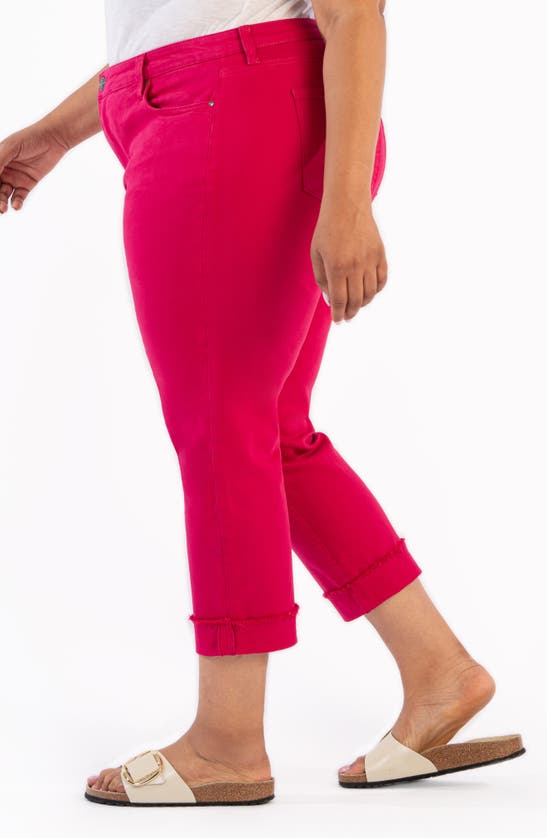 Shop Kut From The Kloth Amy Frayed Crop Slim Straight Leg Jeans In Brave Fuschia