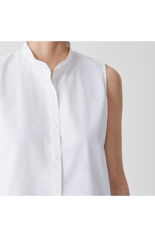 Shop Eileen Fisher Band Collar Sleeveless Organic Cotton Shirt In White
