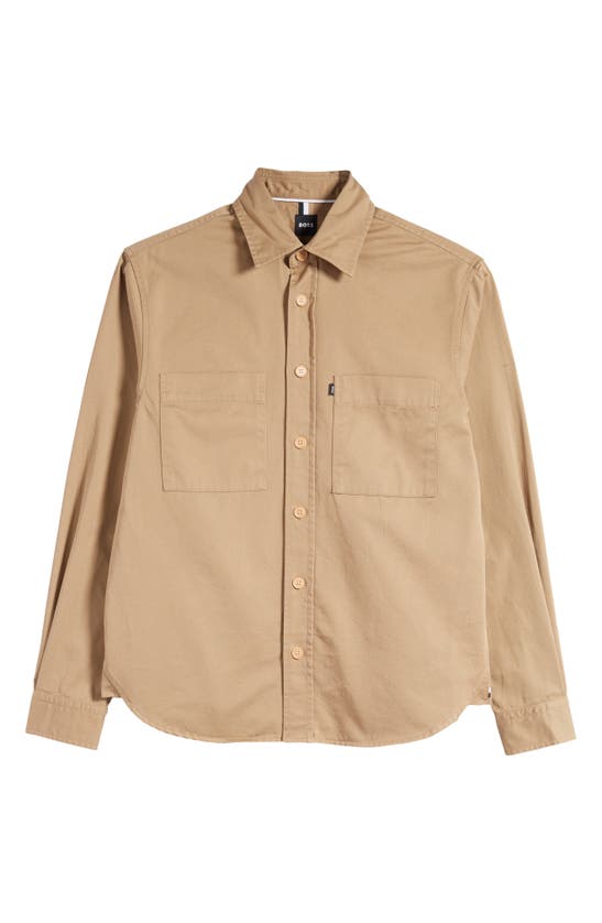 Shop Hugo Boss Owen Cotton Twill Button-up Shirt In Medium Beige