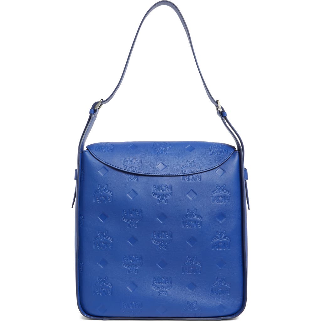 Mcm Large Aren Leather Hobo Bag In Blue