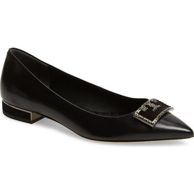 Tory Burch Gigi Crystal Logo Pointed Toe Flat- Black