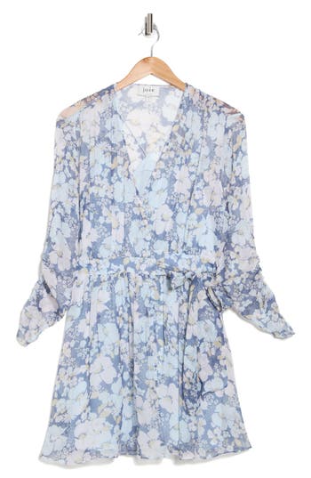 Joie Clara Floral Long Sleeve Silk Minidress In Nightshadow Blue Multi