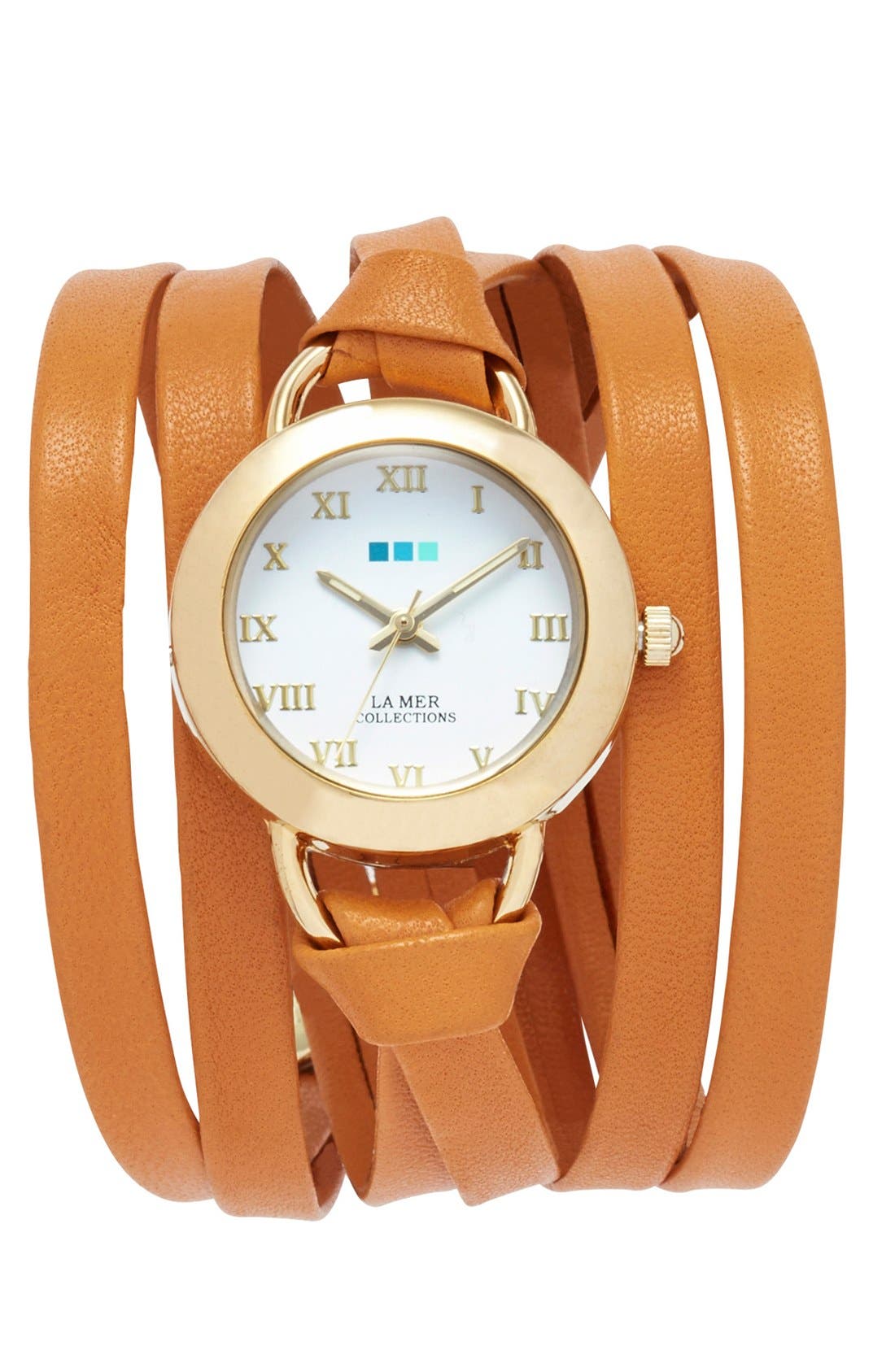 La Mer Collections 'Saturn' Round Leather Wrap Watch, 32mm (Nordstrom