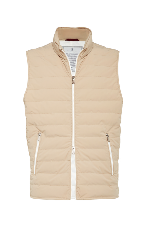 Shop Brunello Cucinelli Bonded Taffeta Lightweight Down Vest In Sand