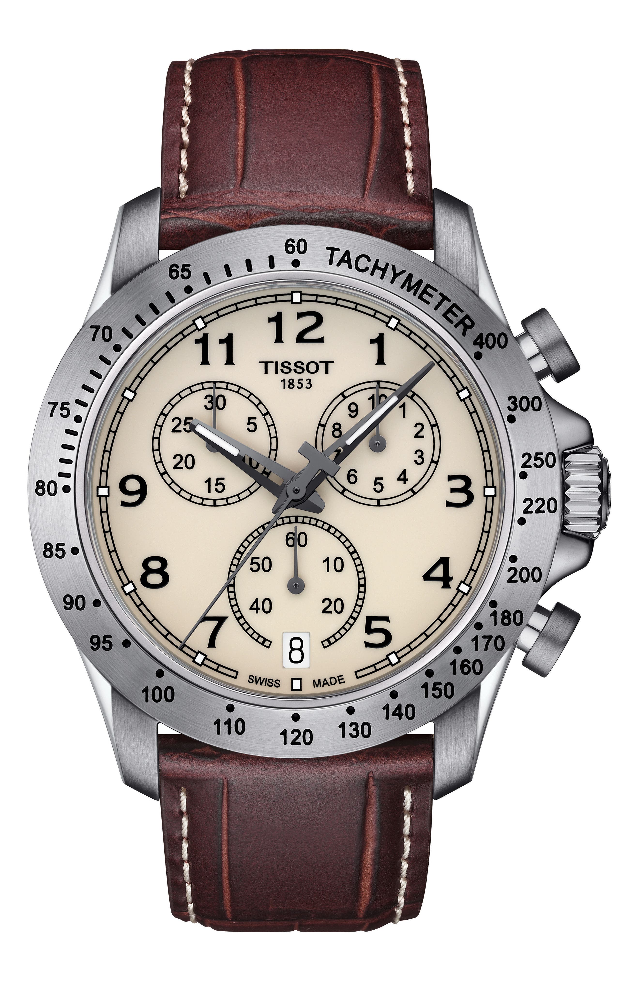 Tissot V8 Chronograph Leather Strap Watch, 43mm Nordstrom