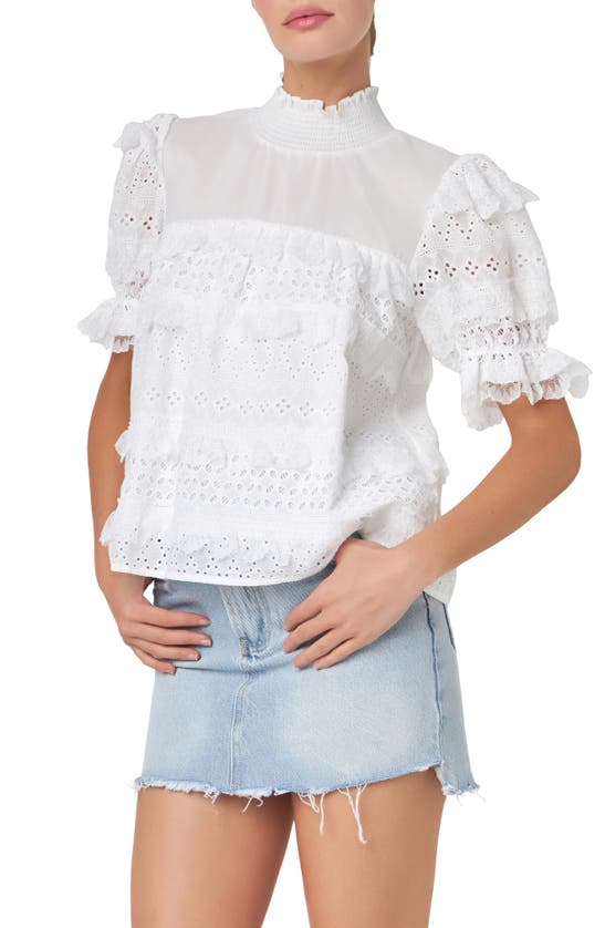 Shop English Factory Eyelet Lace Babydoll Top In Off White