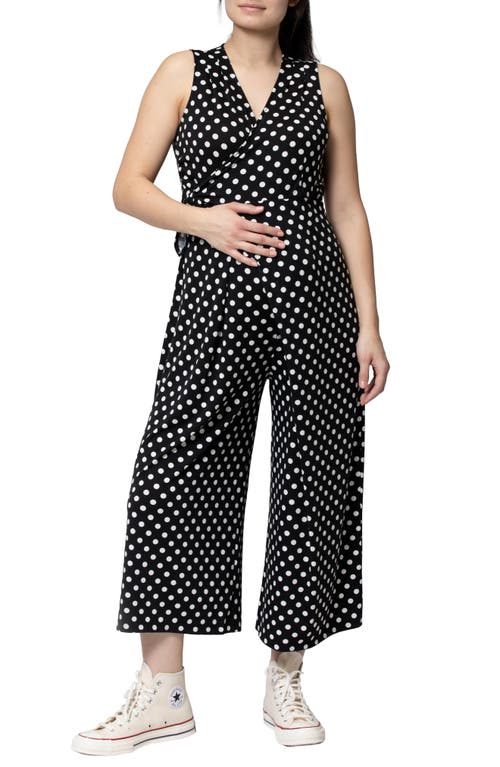 Francesca Wide Leg Maternity/Nursing Jumpsuit in Black W/White Dot