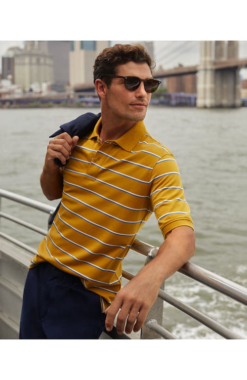 Shop Lands' End Short Sleeve Comfort-first Mesh Polo Shirt In Spicy Mustard Stripe