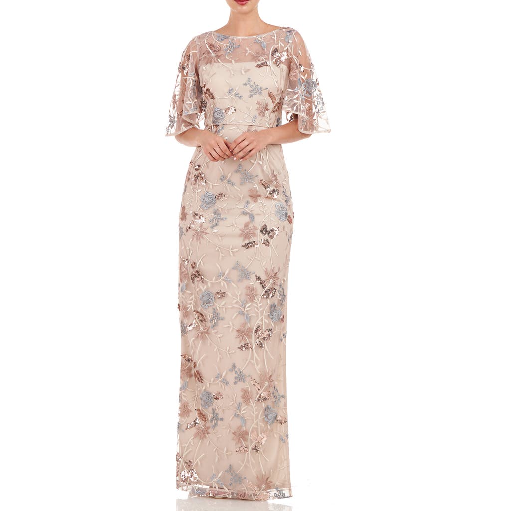 Js Collections Daphne Embroidered Sequin Column Gown In Mauve/silver
