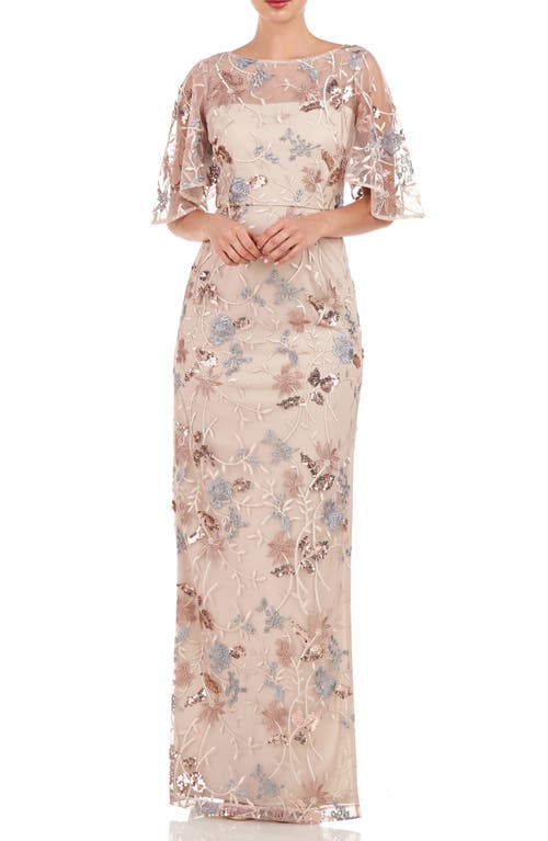 JS Collections Daphne Embroidered Sequin Column Gown in Mauve/Silver