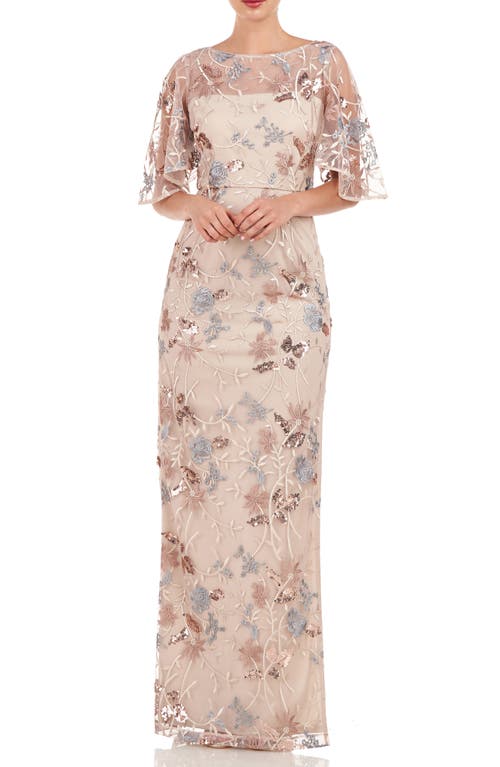 Shop Js Collections Daphne Embroidered Sequin Column Gown In Mauve/silver