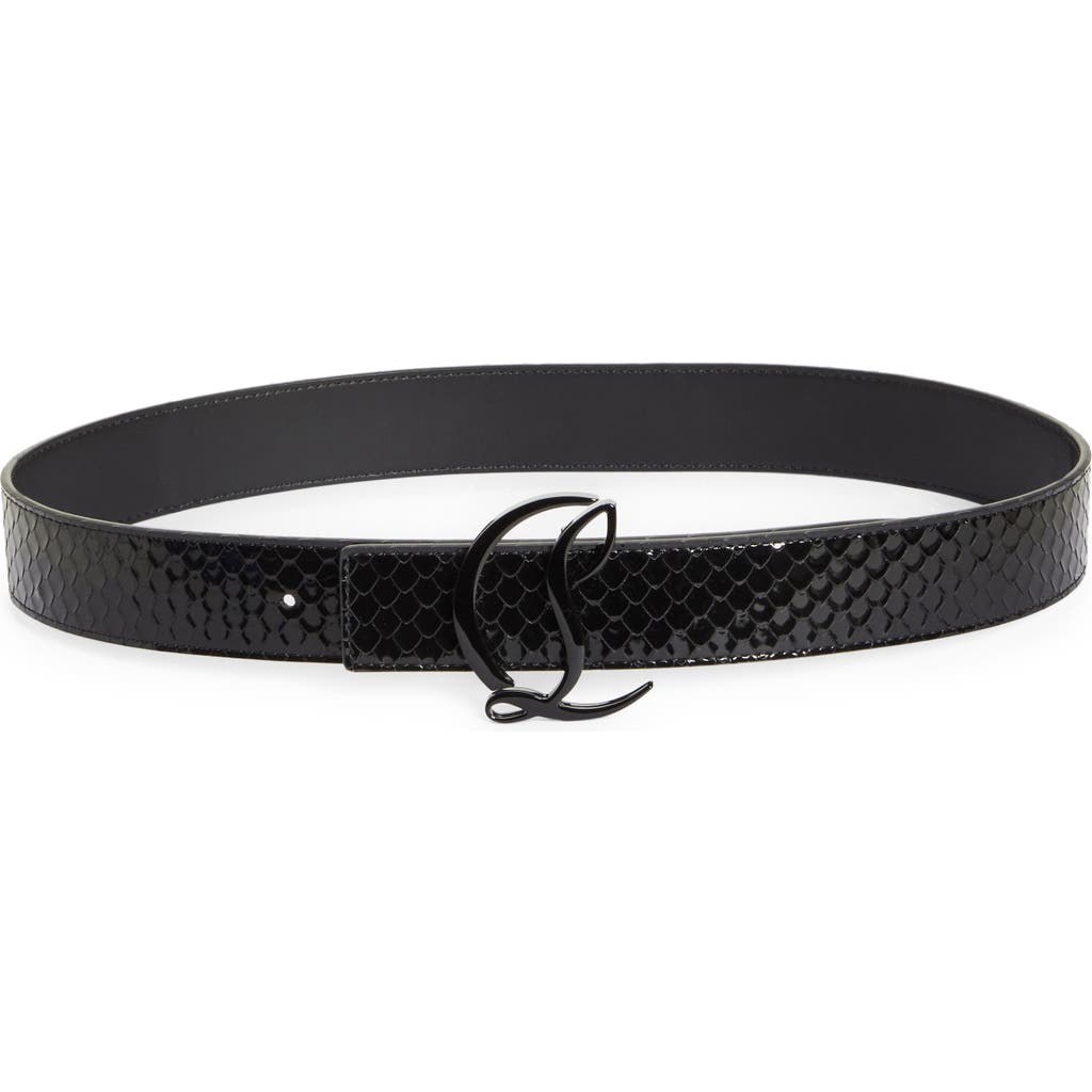 Christian Louboutin Cl Logo Snake Embossed Leather Belt In Cm53 Black/black