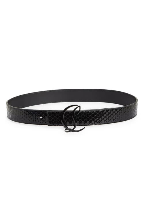 CL Logo Snake Embossed Leather Belt in Cm53 Black/Black