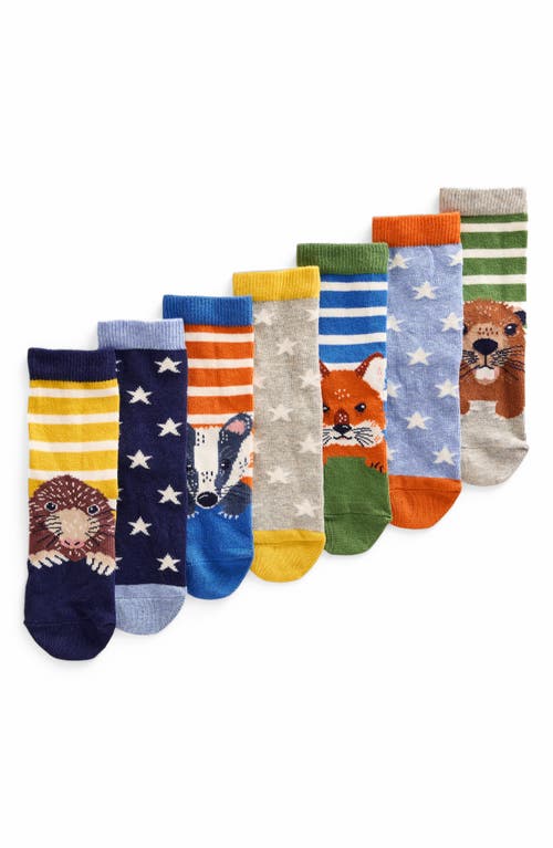 Shop Boden Kids' Assorted 7-pack Crew Socks In Woodland Animals