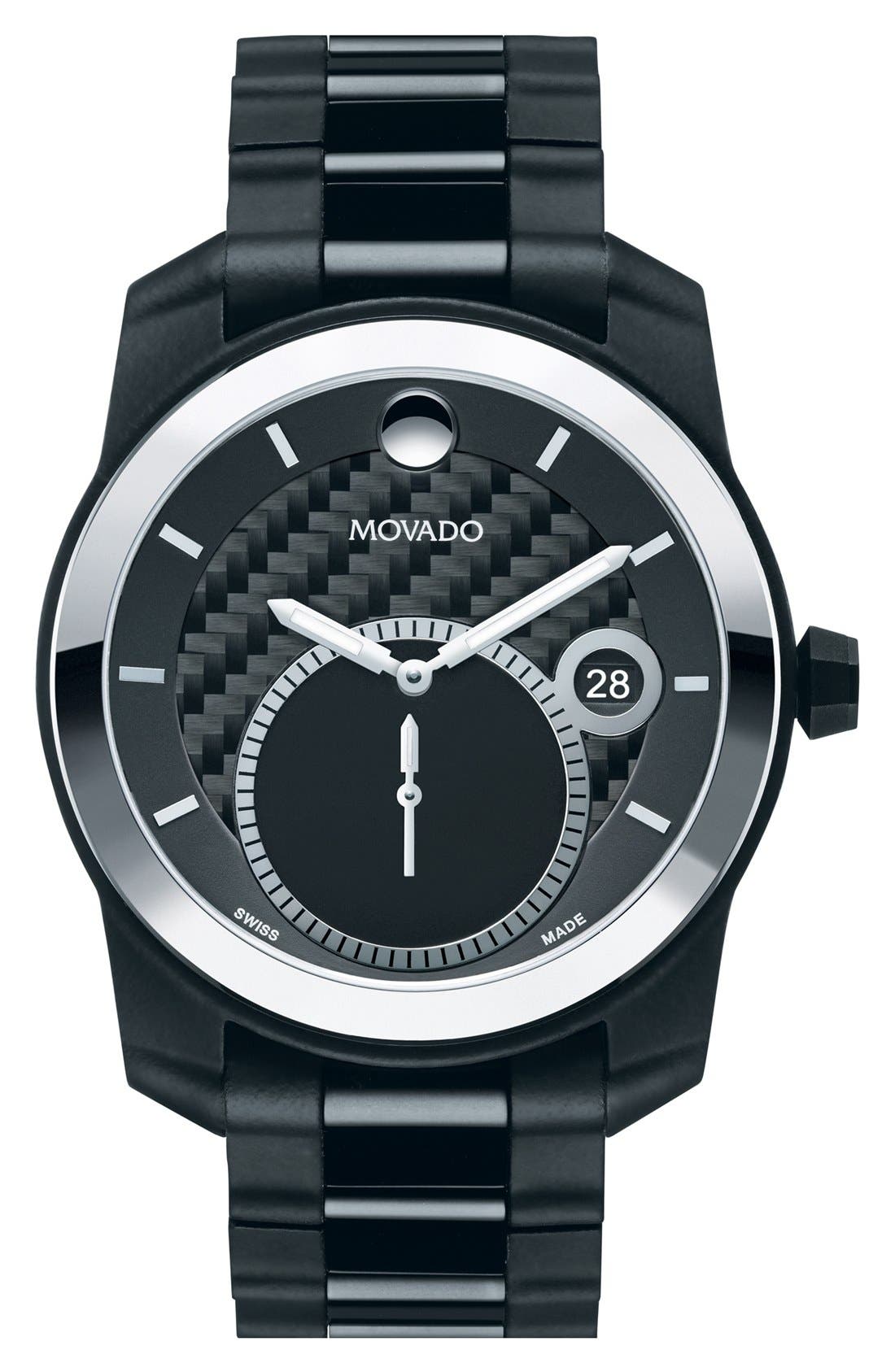 Movado 'Vizio' Tungsten Carbide Bezel Bracelet Watch, 42mm Nordstrom