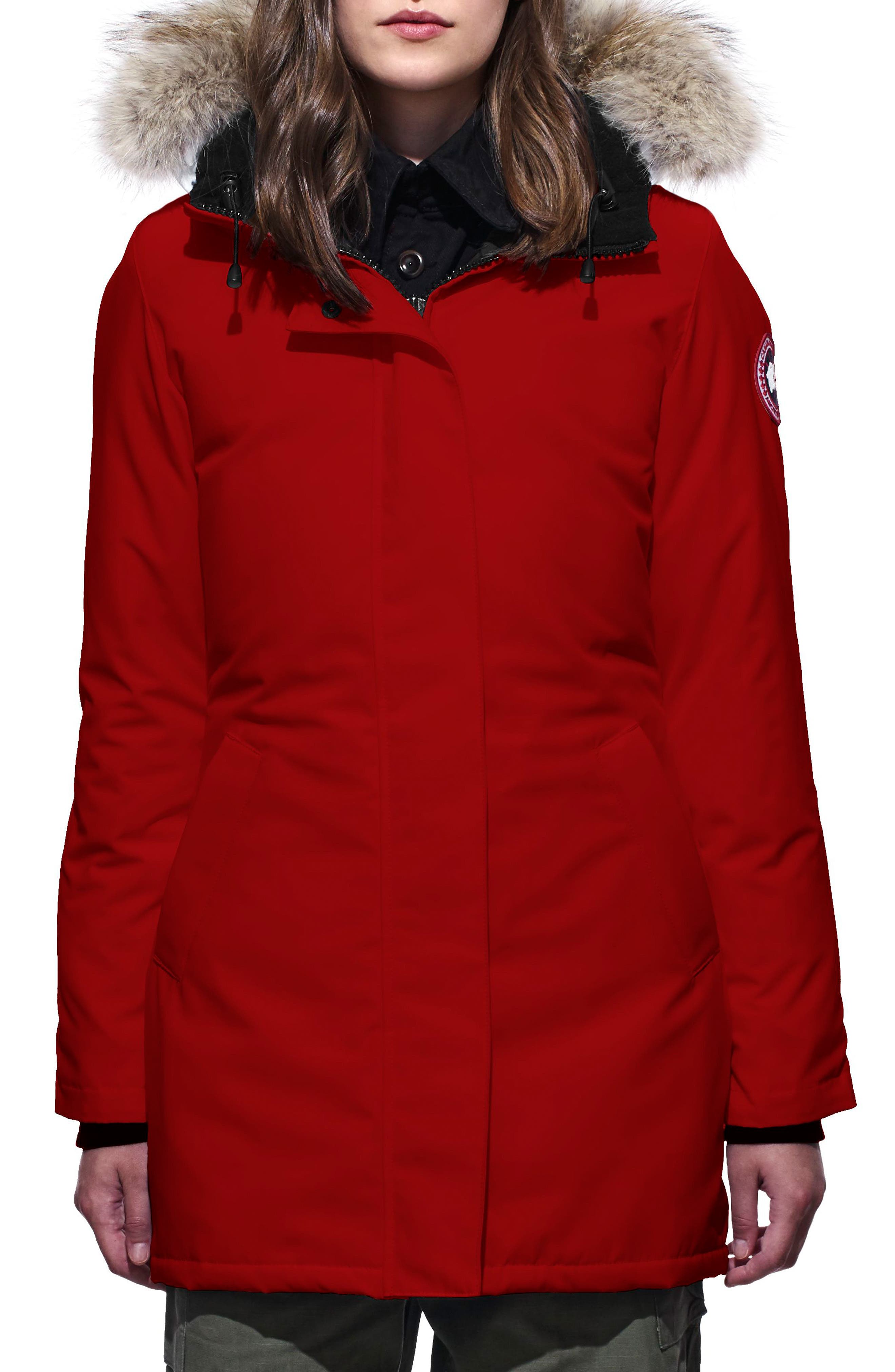 Canada Goose Victoria Down Parka With Genuine Coyote Fur Trim, (10-12) - Red