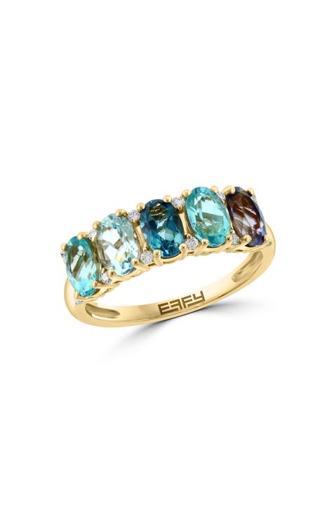 14K Yellow Gold Semiprecious Stone & Diamond Ring - 0.09ct.