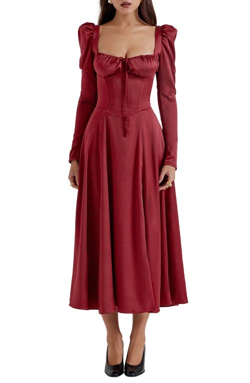 HOUSE OF CB Sebille Long Sleeve Corset Midi Cocktail Dress Blood Red at Nordstrom, A