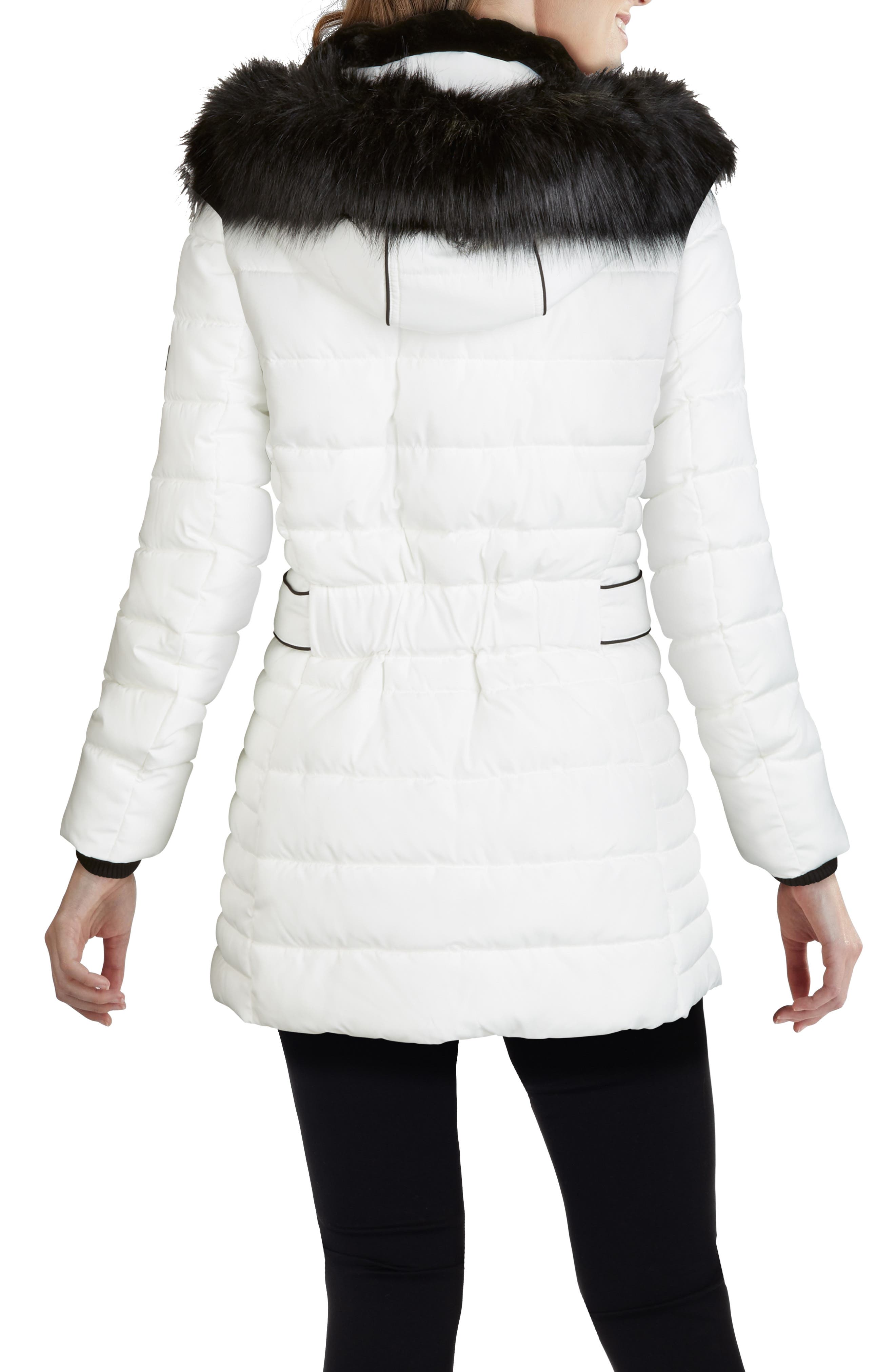 kenneth cole faux fur trimmed puffer jacket