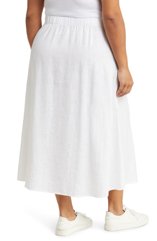 Eileen Fisher Gathered A-line Organic Linen Midi Skirt In White
