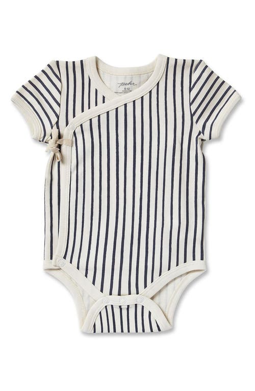 Pehr Stripe Organic Cotton Wrap Bodysuit in Stripes Away Ink Blue at Nordstrom, Size 12-18M