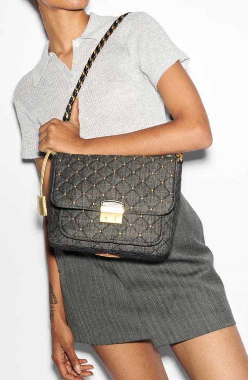 Mz Wallace Medium Crosby Lock Quilted Denim Crossbody Bag In True Charcoal Denim
