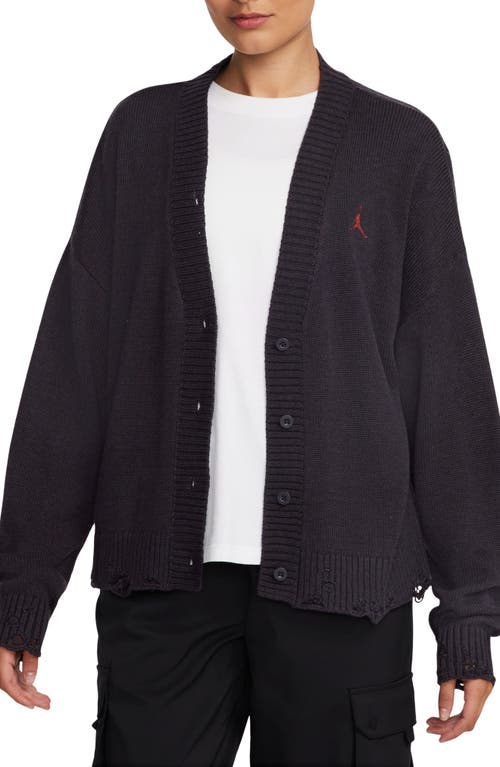 Distressed Cardigan in Off Noir/Dune Red