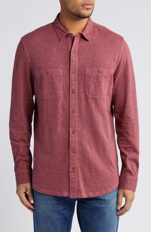 Long Sleeve Button-Up Shirt in Burgundy Shade