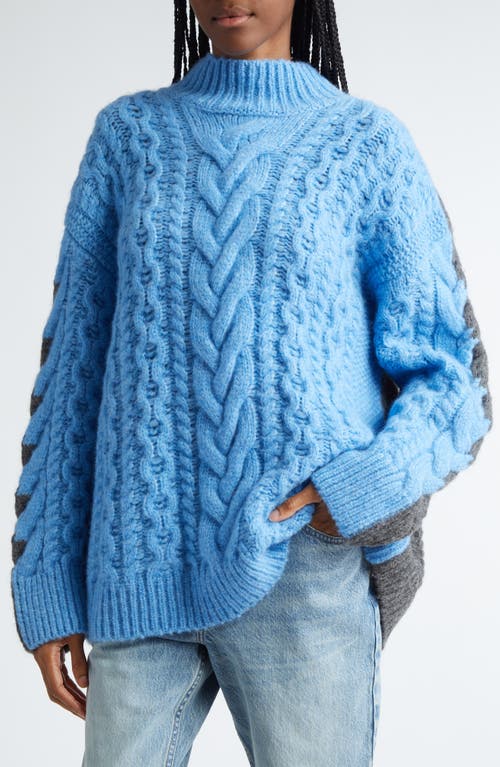 Shop Stella Mccartney Colorblocked Cable Knit Sweater In Blue Multi