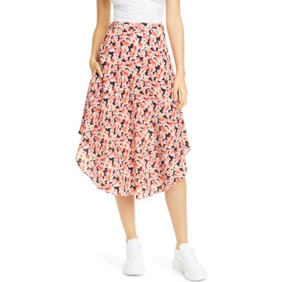 Stella Mccartney Floral Round Hem Silk Midi Skirt, US / 40 IT - Pink